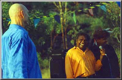 Peter Garrett (left) with Mandawuy Yunupingu and Bunna Lawrie